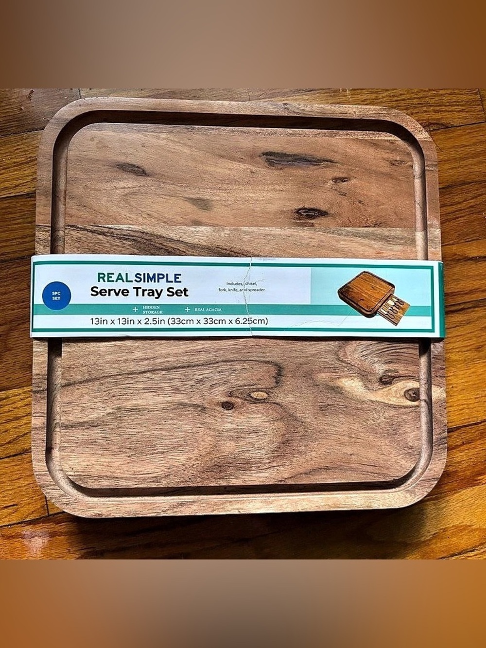 Real Simple Serve Tray Set Acacia Wood Brown